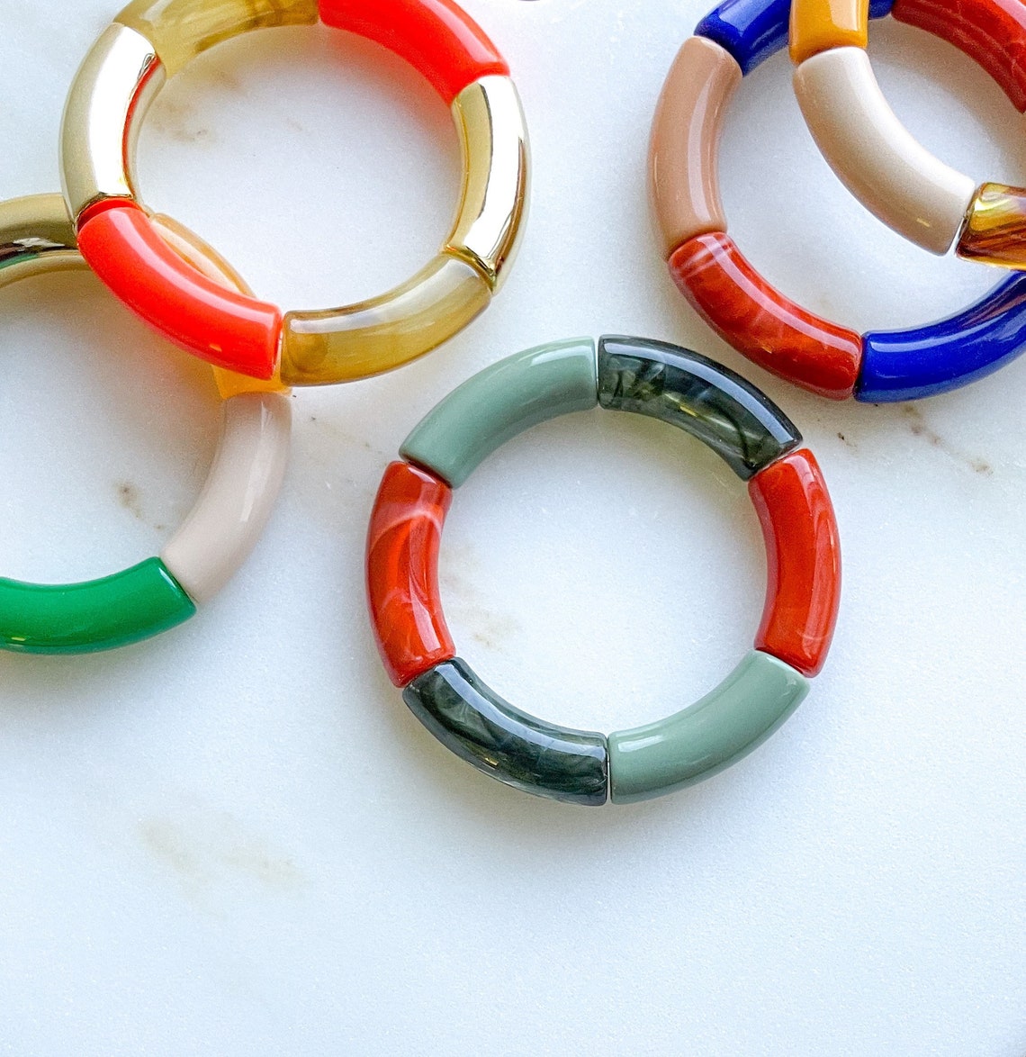 Tubular Bracelet Acrylic Bead Bracelet Curved Tube Beaded Etsy