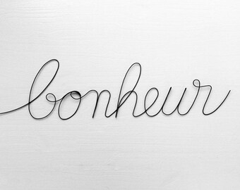 Décoration Murale "MERCI" En Fil De Fer Recuit - Création Artisanale Française - Noir, 16x10 Cm - Fait Main