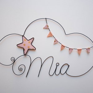 Cloud customizable first name wire, wall decoration for child&#39;s room, first name door plaque, birth gift,