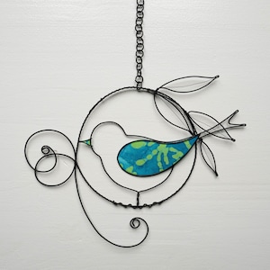 Oiseau hirondelle sur branche en fil de fer recuit, colombe, décoration murale à suspendre, oiseau décoratif avec tissu et carton, wire
