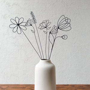 Bouquet of 6 flowers in annealed wire poppy and daisy, floral decoration, nature decoration, herbs, seeds, poppies, bouquet
