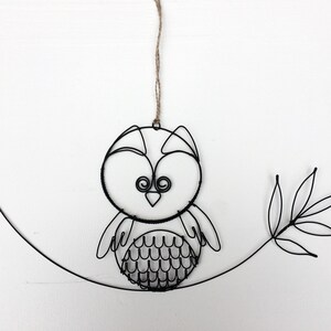 Owl, owl, recuited iron wire bird, wall decoration, metal bird with fabric and cardboard, wire phrase, boho wall decoration