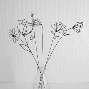 Bouquet of 6 flowers in annealed wire, poppy and daisy, floral decoration, nature decoration, herbs, seeds, poppies, bouquet