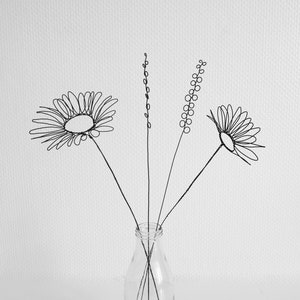 Bouquet of flowers 4 flowers in annealed wire wild flowers, floral wall decoration, nature decoration, poppy, daisy, daisy