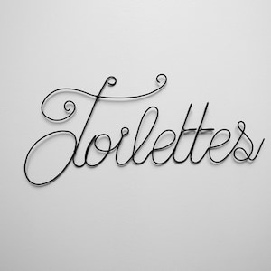 Plaque de porte toilettes en fil de fer recuit, décoration murale, phrase métal, écriture, citation, sculpture en fil de fer recuit
