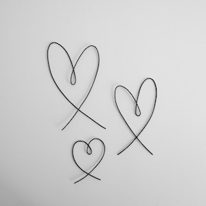 Real wire decoration, Set of 3 hearts of different sizes, heart wall decoration, home decoration, metal decoration
