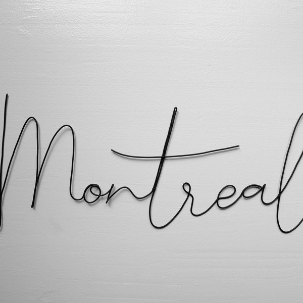 Mot fil de fer recuit personnalisable nom de capitale, nom de ville, Montreal, mot fil de fer, phrase, écriture, citation en fil de fer
