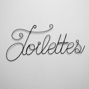 Toilet door sign in annealed wire, wall decoration, metal phrase, writing, quote, annealed wire sculpture