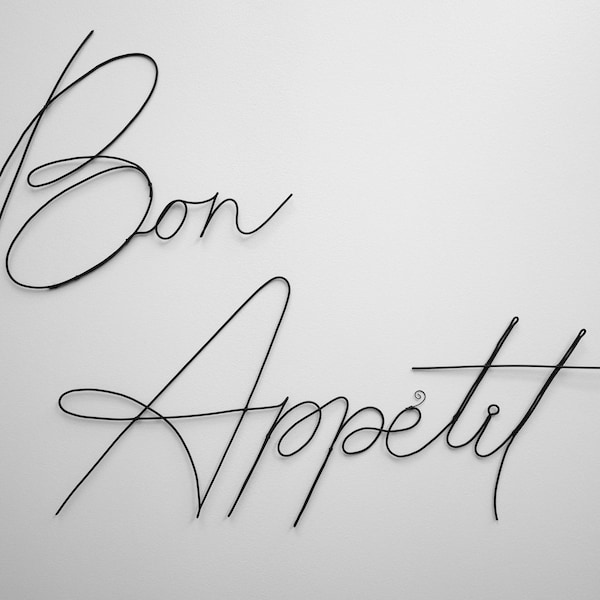 Mot Bon Appétit en fil de fer, mot déco cuisine murale, message phrase écriture citation, plaque de porte, cadeau, typographie manuscrite