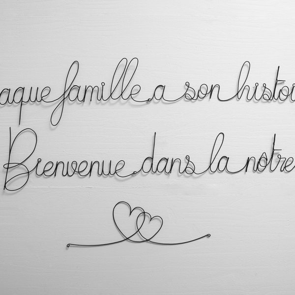 Family wire wall quote, happiness message, wire phrase, wire quote, wire wall decoration, sculpture