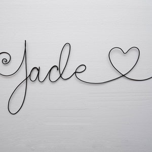 Customizable wire first name, Jade with heart, child&#39;s first name, child&#39;s bedroom wall decoration, first name door plaque, wall first name