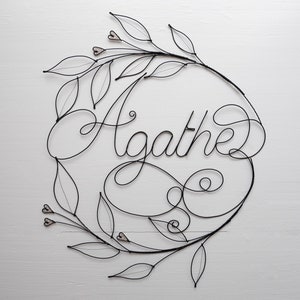 Customizable first name, wall crown, annealed wire first name, Agathe, metal bird decoration first name, customizable birth gift