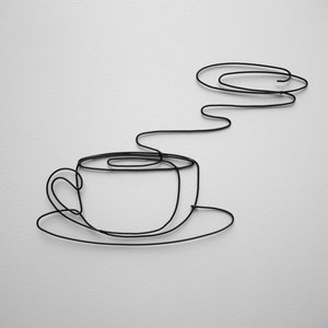 Kaffee- oder Teetassen-Wanddekoration, echte geglühte Drahtdekoration, Restaurant, Küchenwanddekoration, Metallskulptur