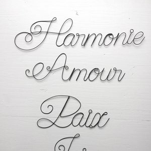 Lot of 4 words thread Love , Harmony, Peace and Joy, Zen atmosphere, phrase wire, wire quote, wall decoration wire