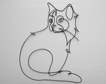 Katze aus geglühtem Draht, Katzensilhouette, Wanddekoration aus Metall, Naturdekoration, Drahtzitat, Naturdekoration, Tiere, Katze