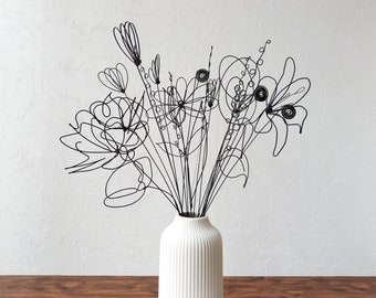 Bouquet of 15 2D flowers in annealed wire, dried flowers, floral decoration, boho nature decoration, 3D nasturtium, teacher gift, vase flowers