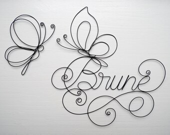 Wire name, customizable name, Brunette, butterfly wall decoration, nature decoration, customizable gift, birth gift