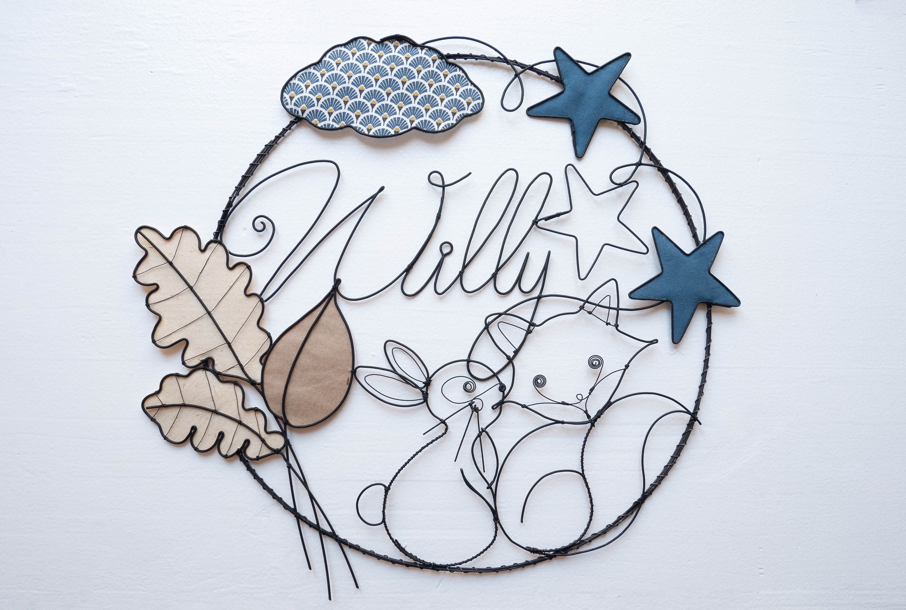 Prénom Fil de Fer Personnalisable, Décoration Murale Chambre Prénom Renard, Cadeau Naissance Bébé, P