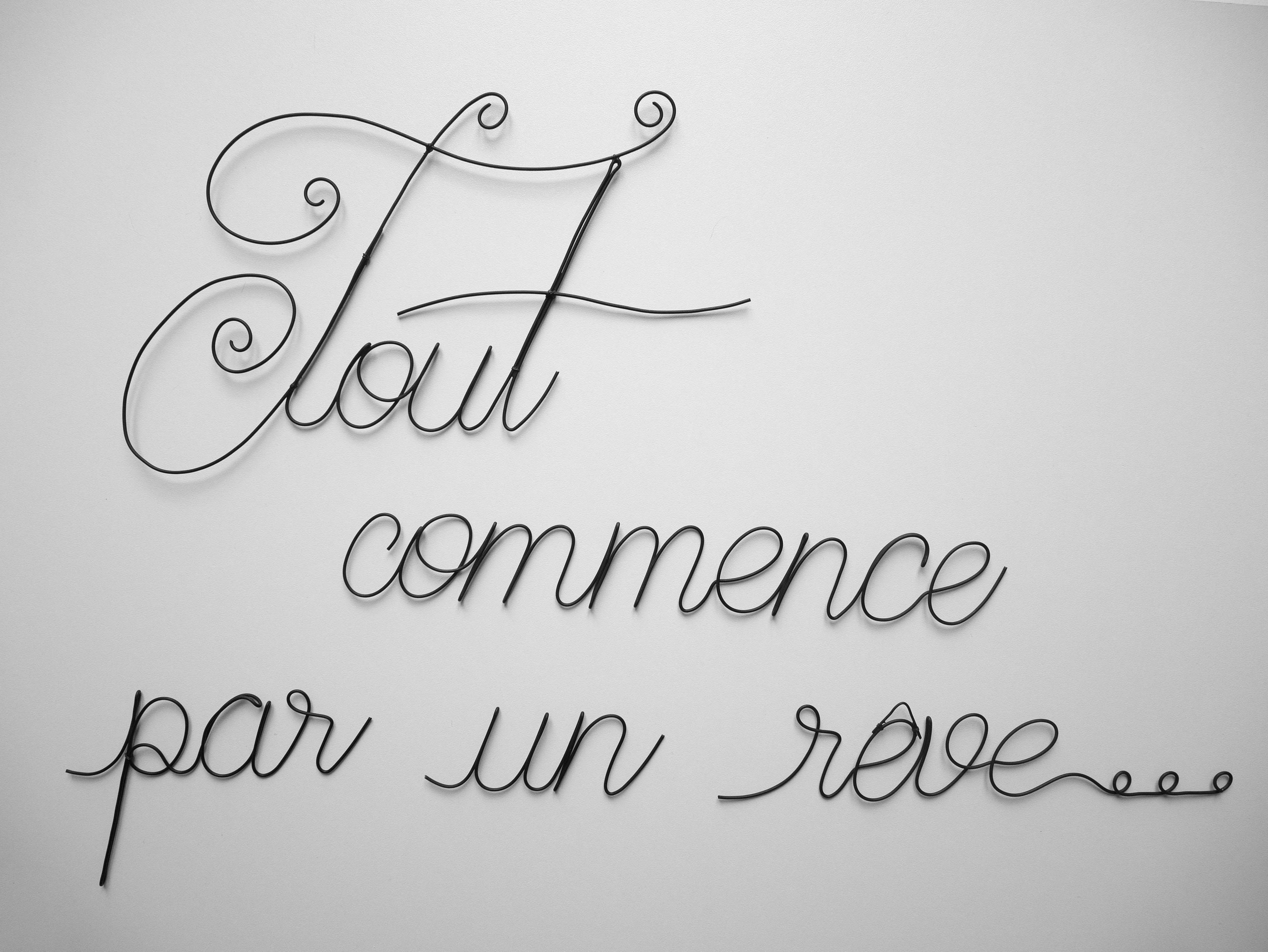 Phrase en Fil de Fer Recuit, Tout Commence Par Un Rêve, Sculpture Décoration Murale Phrase, Phrase P