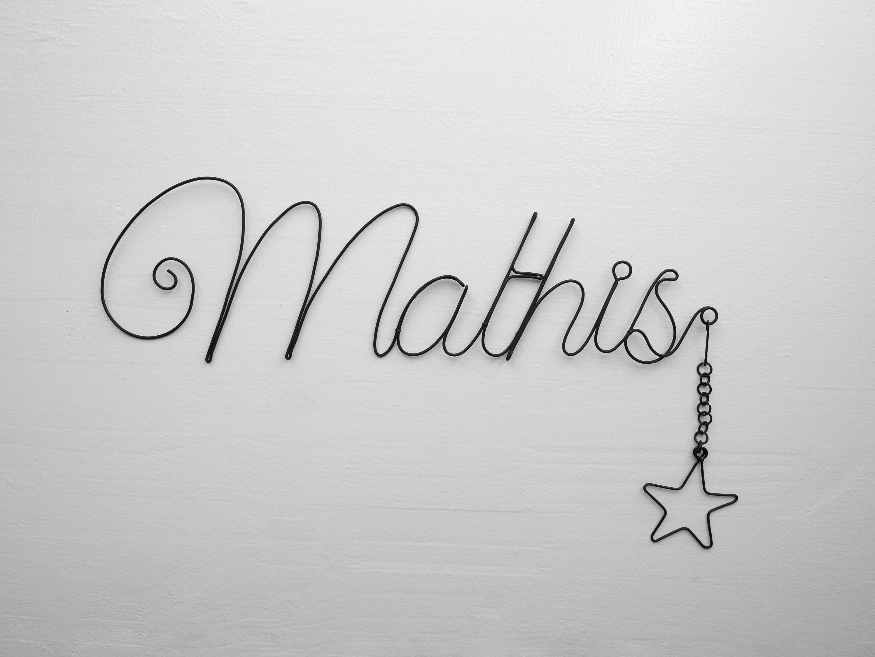 Prénom Fil de Fer, Prénom Personnalisable, Fer Recuit avec Étoile, Décoration Murale Chambre, Plaque