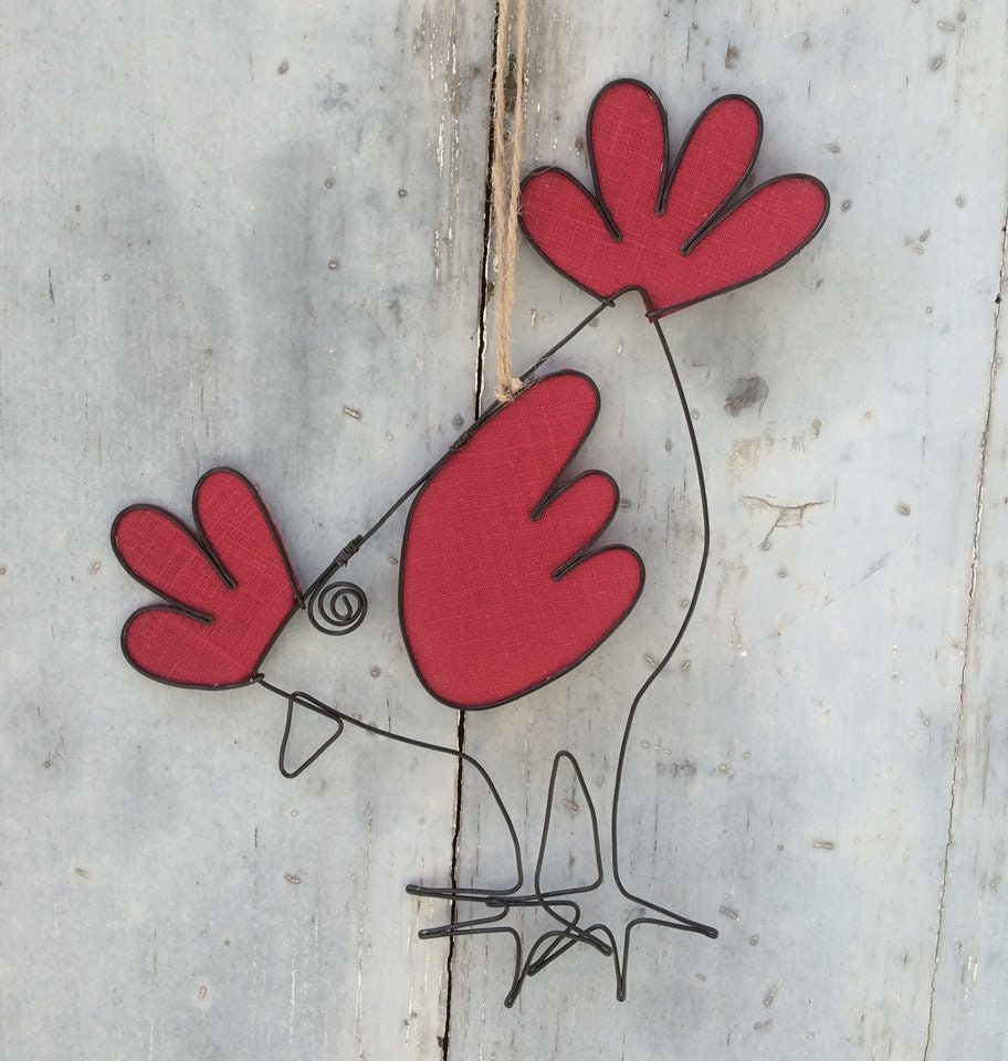 Poule Décorative en Fil de Fer Recuit à Suspendre, Décoration Murale avec Du Tissu, Cadeau d'intérie
