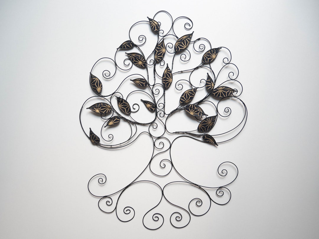Arbre de vie métal mural en fil de fer recuit, décor de mur en métal