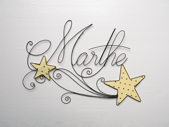 Plaque de porte en bois personnalisée Prénom avec étoiles
