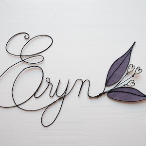 First name customizable wire, first name annealed wire with flower and leaves, bedroom wall decoration, first name door plaque