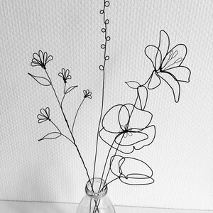 Bouquet of 4 flowers in annealed wire, poppy and wildflower, floral wire decoration, boho nature decoration, mistress gift image 3