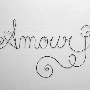 Palabra Amor en alambre, mensaje en alambre recocido, frase de pared, escultura decoración de pared, placa de puerta, idea de regalo, poética