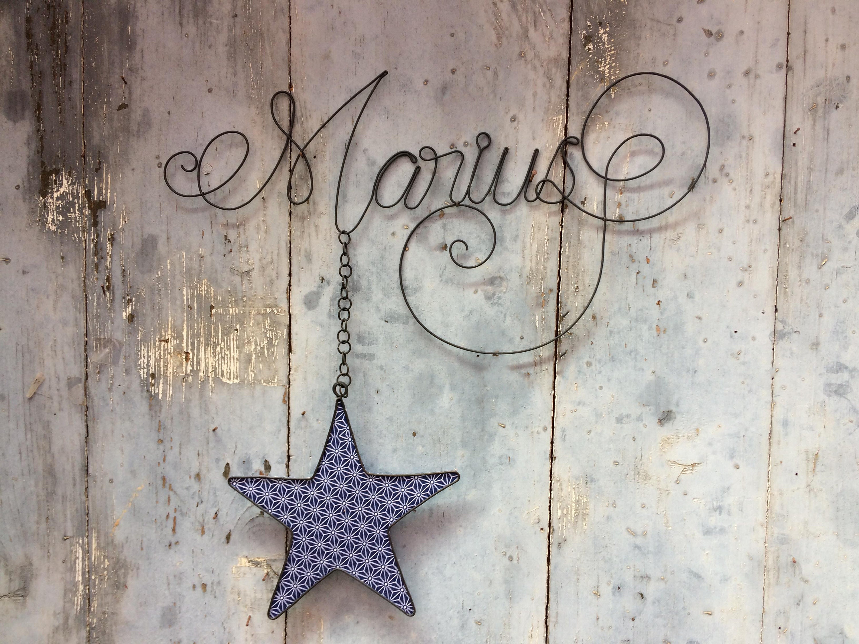 Prénom Fil de Fer Personnalisable avec Étoile, Marius, Prénom Enfant à Accrocher, Décoration Murale