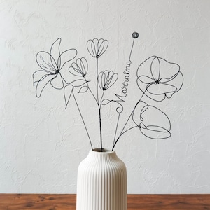 Real wire flowers, personalized flower bouquet, wire table decoration, personalized first names, lifetime guarantee, gift