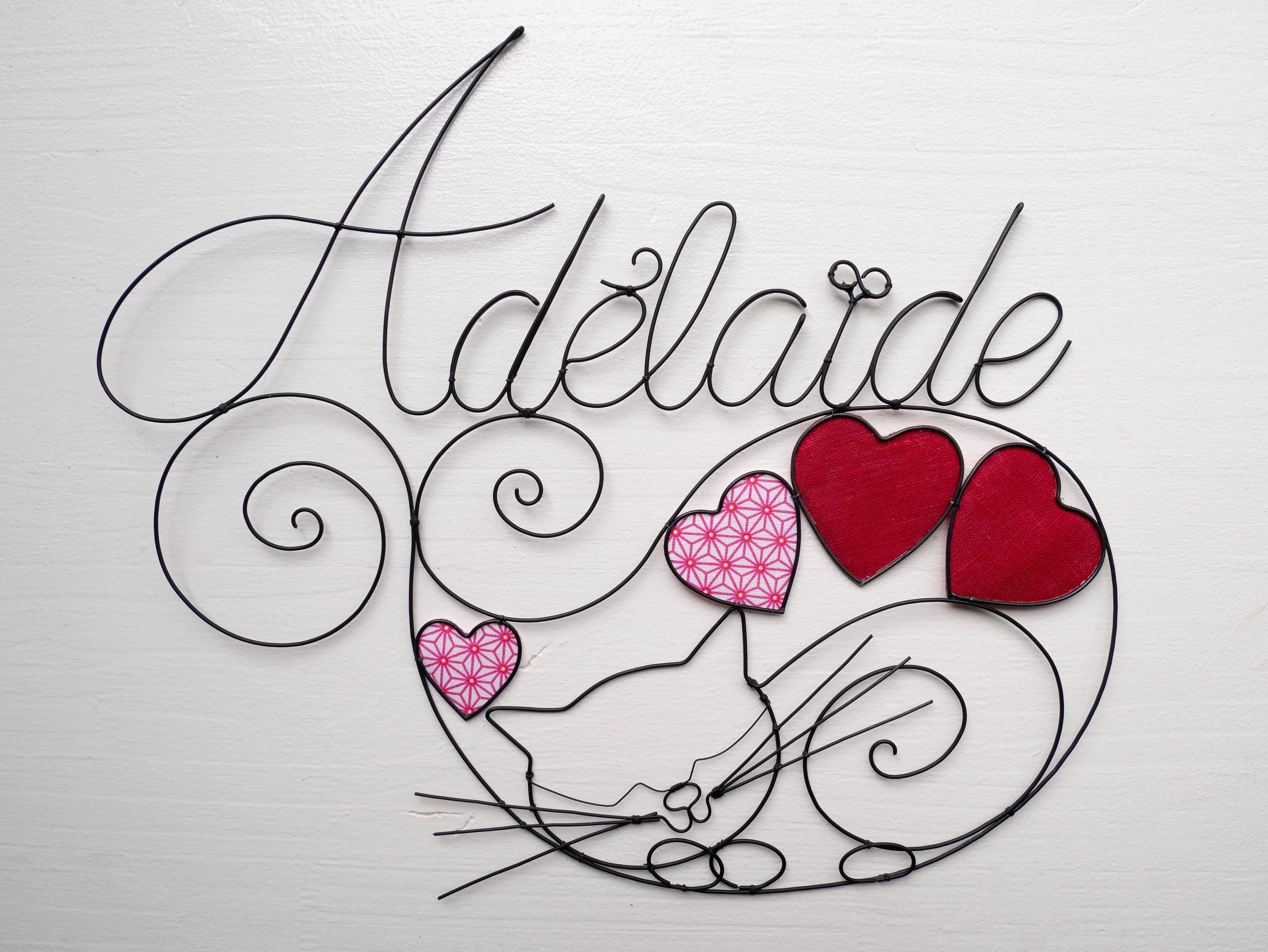 Prénom Fil de Fer Personnalisable, Prénom avec Chat Recuit, Décoration Chambre d'enfant, Cadeau Nais