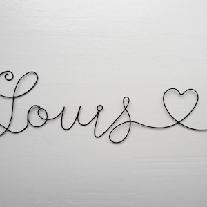 Customizable wire first name, annealed wire first name, Louis with heart, baby child first name, child&#39;s bedroom wall decoration,