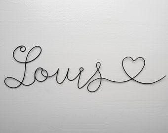 Name customizable wire, name annealed wire, Louis with heart, baby child name, wall decoration child's room,