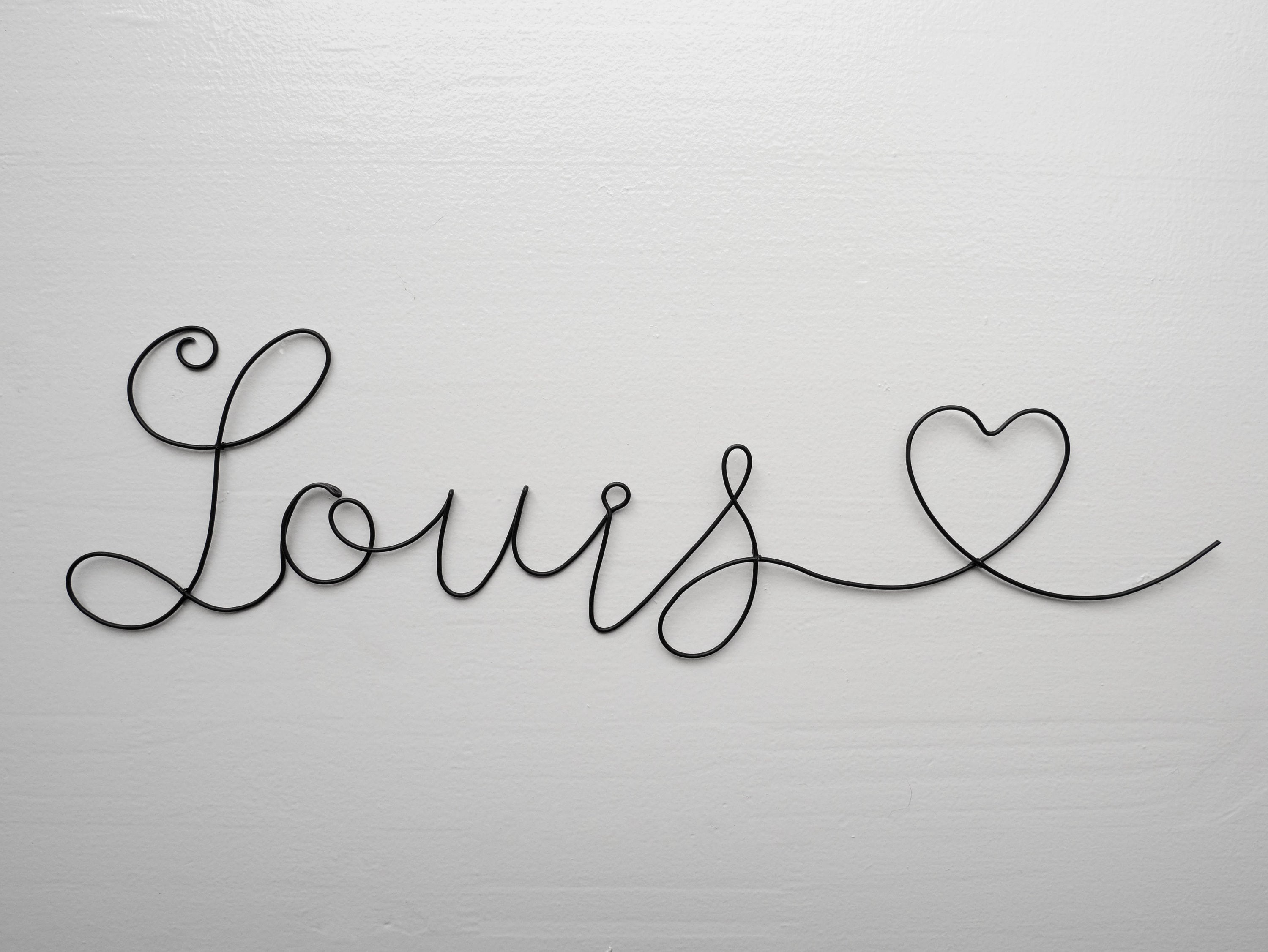 Prénom Fil de Fer Recuit, Prénom Personnalisable, Louis avec Coeur, Bébé, Décoration Murale Chambre 