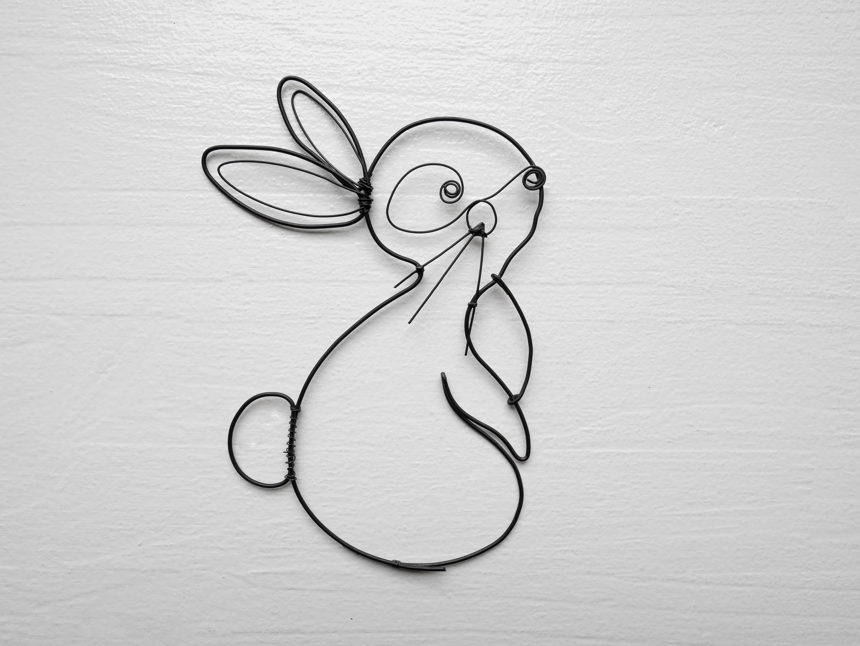 Petit Lapin en Fil de Fer Recuit, Silhouette, Décoration Murale Chambre, Déco Nature, Forêt, Citatio
