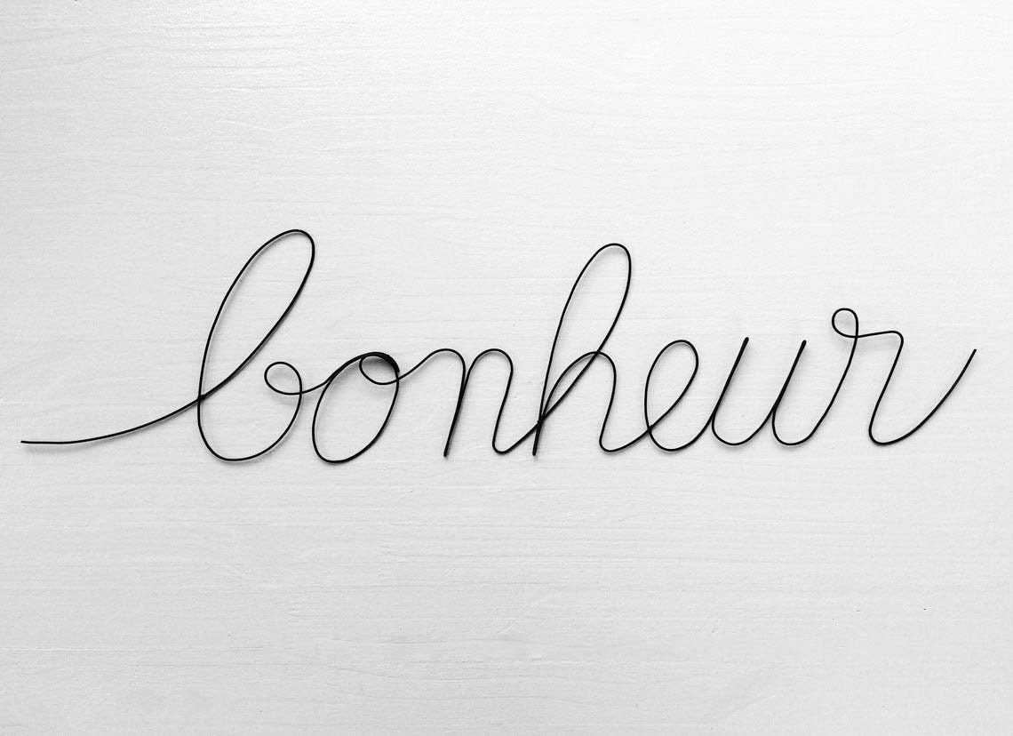 Mot Bonheur Fil de Fer, Message Phrase Écriture, Citation, Sculpture en Fer Recuit, Décoration Mural