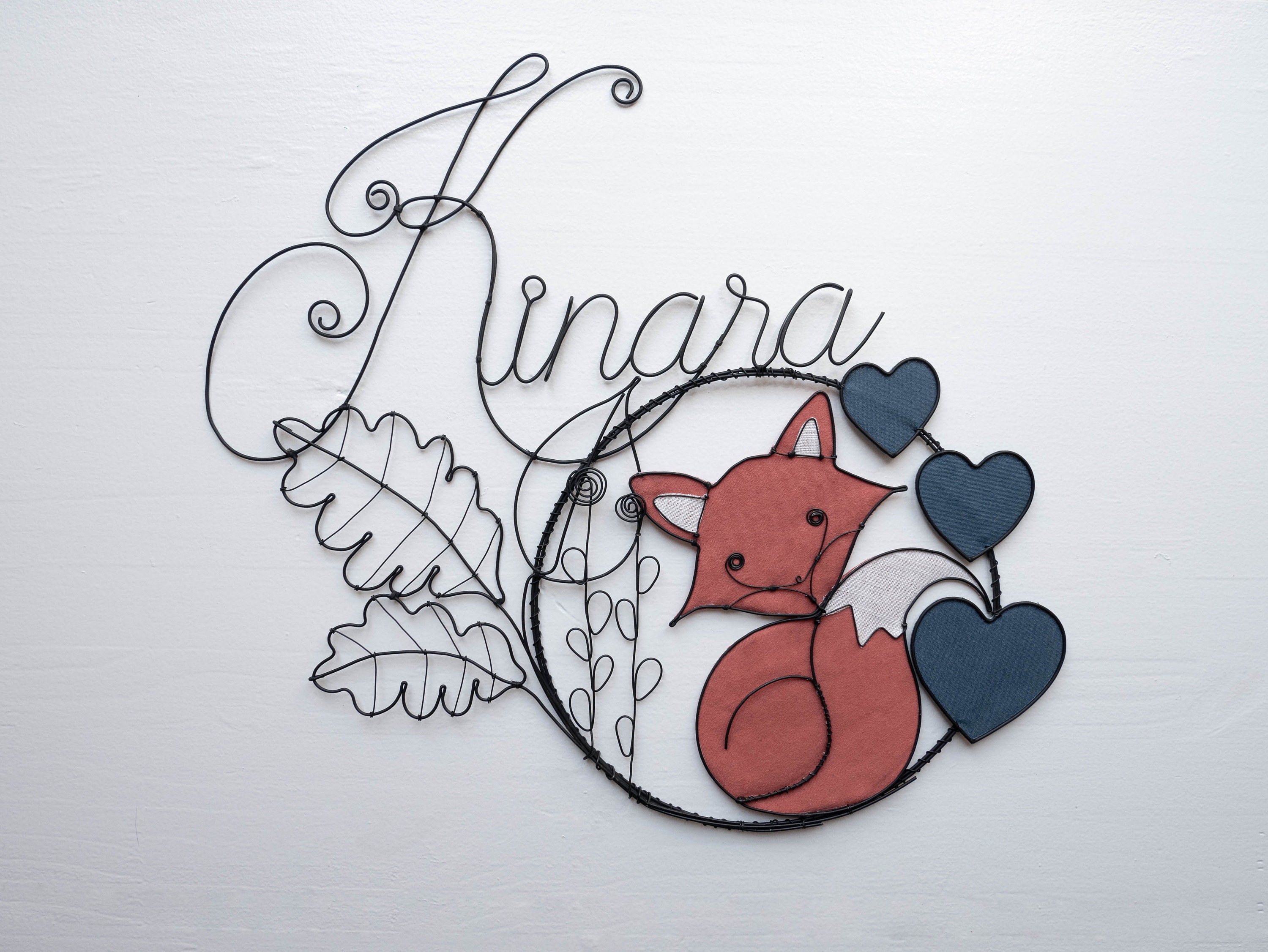 Prénom Fil de Fer Personnalisable, Prénom Recuit, avec Renard, Feuille Métal, Thème Automne, Cadeau