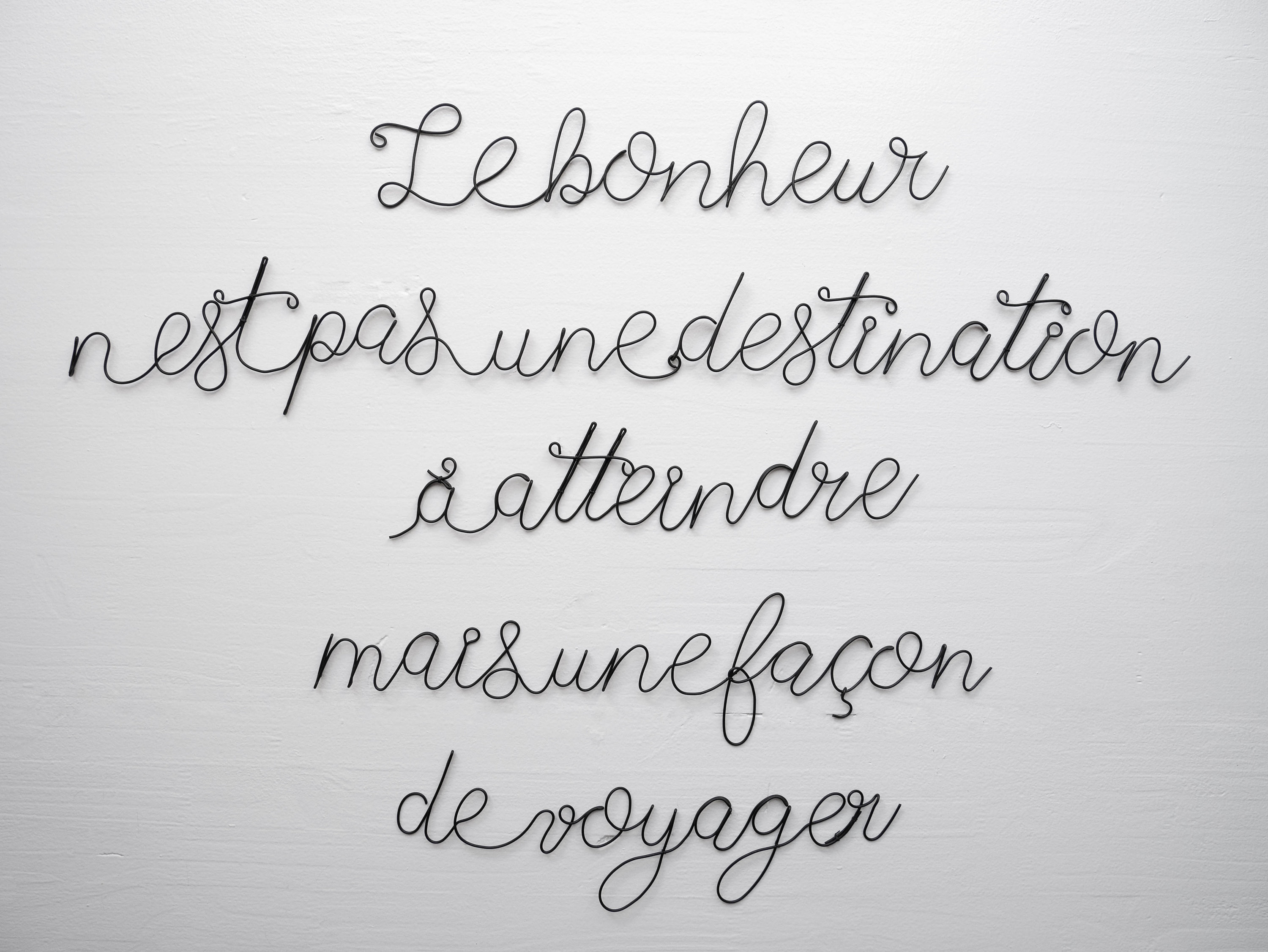 Citation Bonheur en Fil de Fer, Écriture Message, Phrase Citation Décoration Murale Fer Sculpture