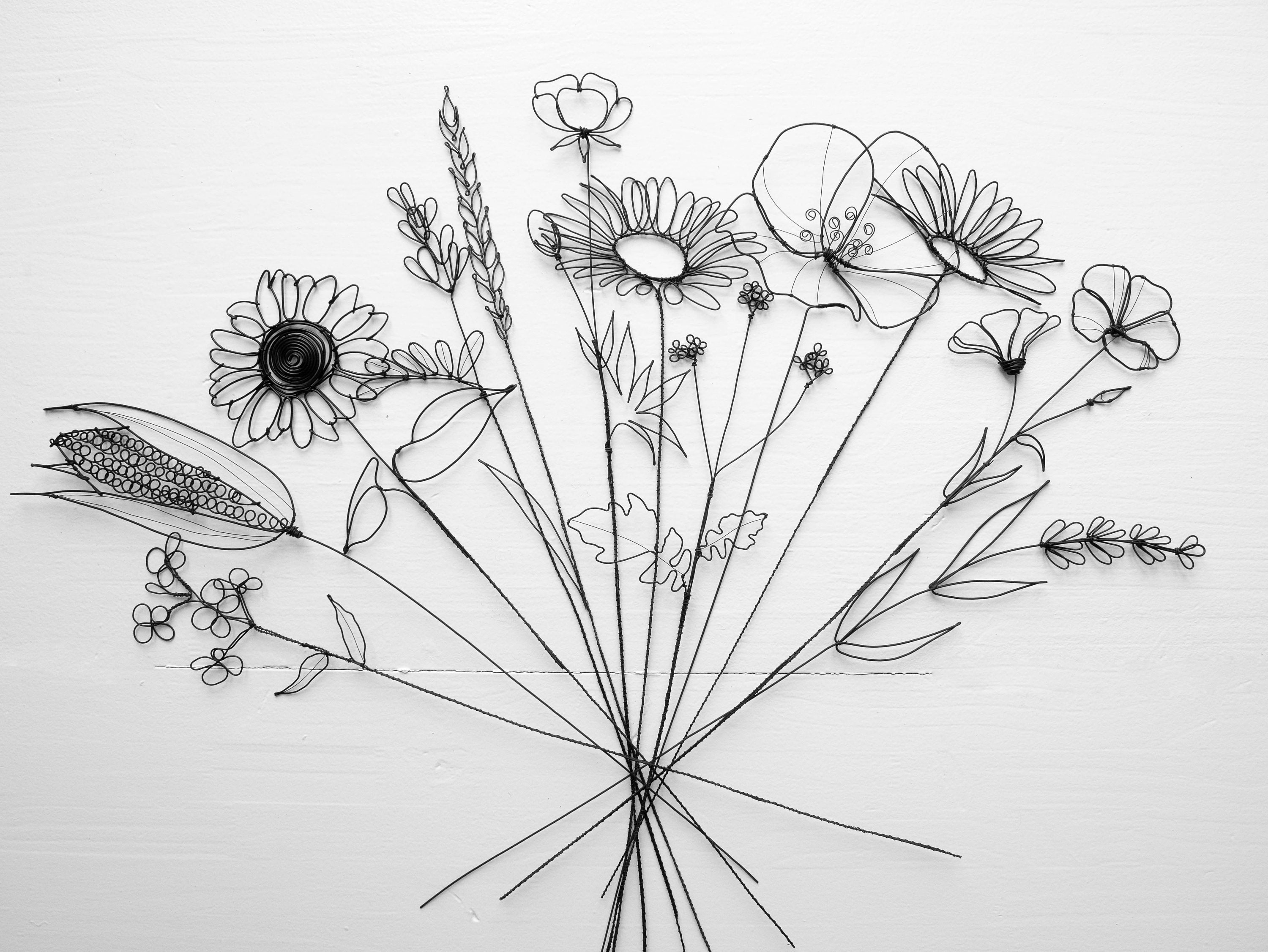 Bouquet 12 flowers 2D annealed wire, artificial flowers, floral decoration, deco boho nature