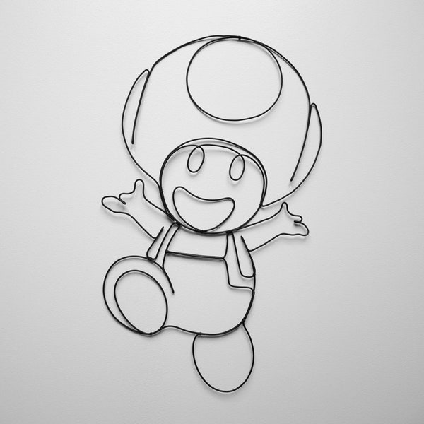 Toad en fil de fer recuit, silhouette Mario Bros, décoration murale métal Toad, citation fil de fer, décoration murale jeux vidéos, nintendo