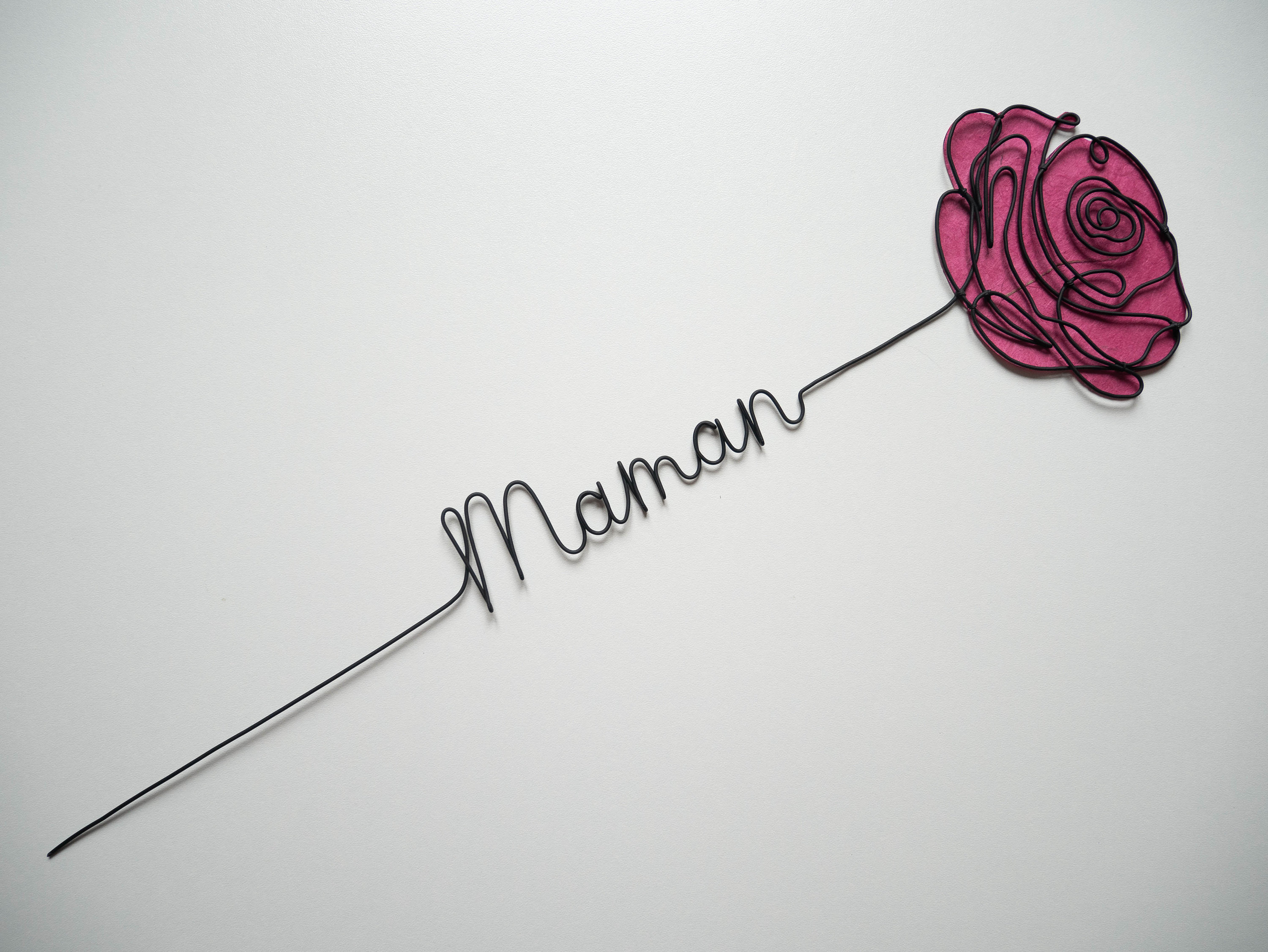 Fleur Fil de Fer Rose, Prénom Personnalisable, Mot Maman Personnalisable avec Fleur, Cadeau Pour Mam