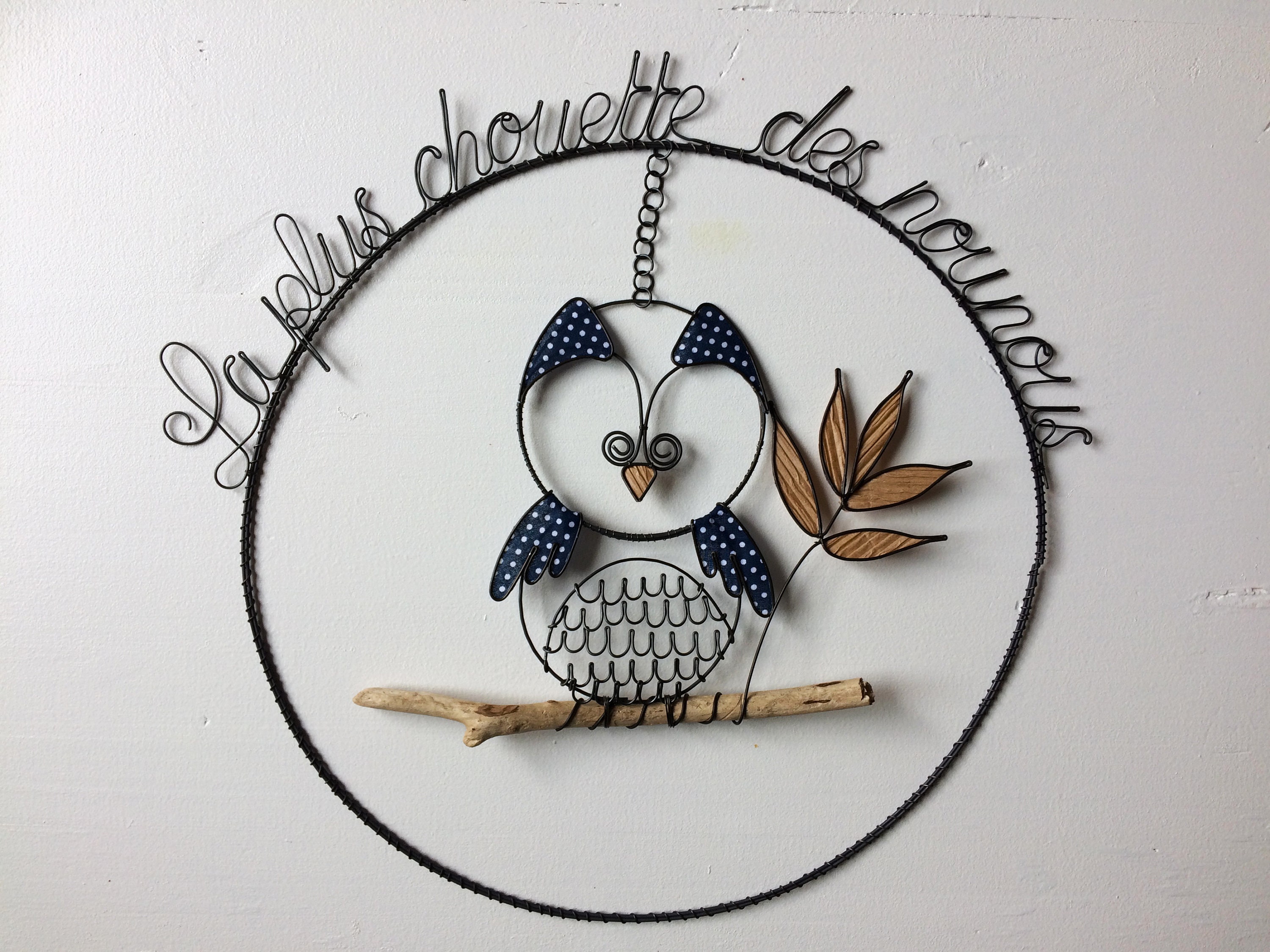 Chouette Hibou en Fil de Fer Recuit, Cadeau Nounou, Bois Flotté, Déco Nature, Décoration Maison, Ois