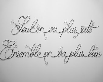 Citation en véritable fil de fer recuit, phrase enfil de fer, mot fil de fer, décoration murale, bonheur, plaque de porte idée cadeau, wire