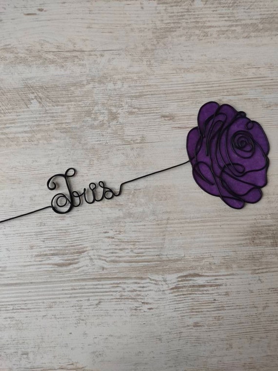 Fleur fil de fer rose prénom fil de fer personnalisable, mot maman  personnalisable avec fleur, cadeau pour maman, cadeau fête des mères -   France