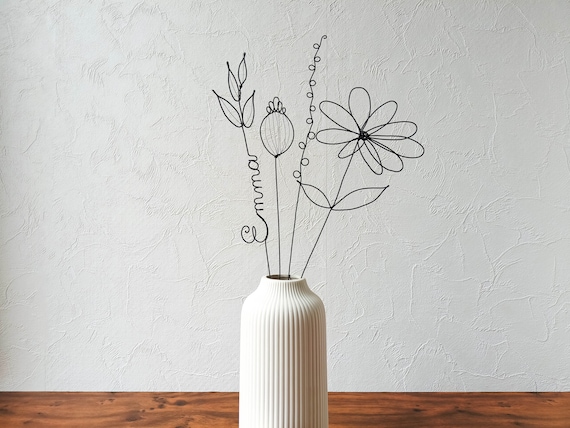 Fleurs en véritable fil de fer, bouquet de fleurs personnalisées, déco de table fil de fer, prénoms personnalisés, garantie à vie, cadeau