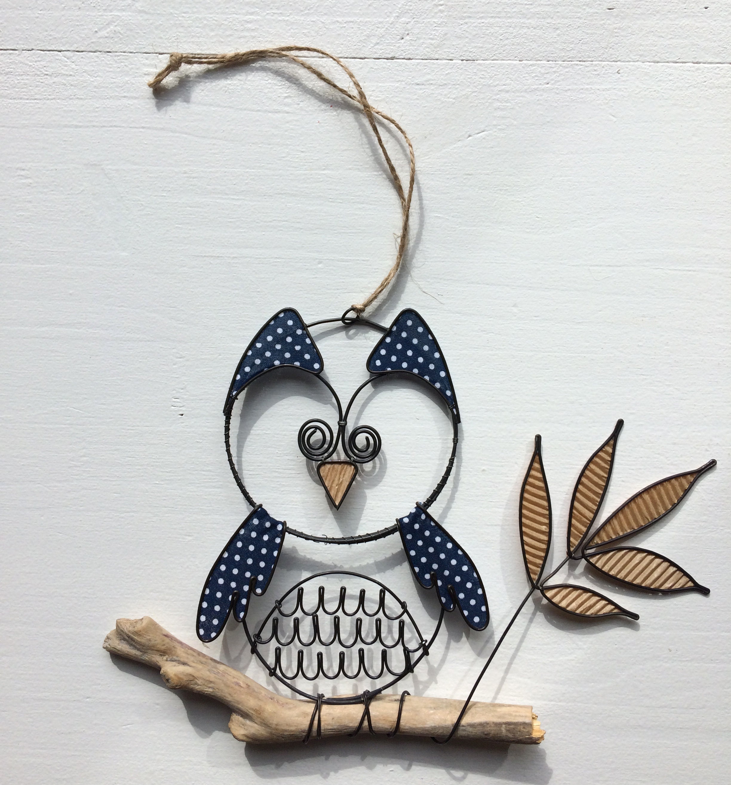 Chouette, Hibou, Oiseau en Fil de Fer Recuit, Décoration Murale, Métal avec Tissu, Phrase Fer, Déco 