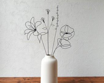 Bouquet de 4 fleurs en fil de fer recuit coquelicot et fleur des champs, décoration floral fil de fer, déco bohème nature, cadeau maitresse