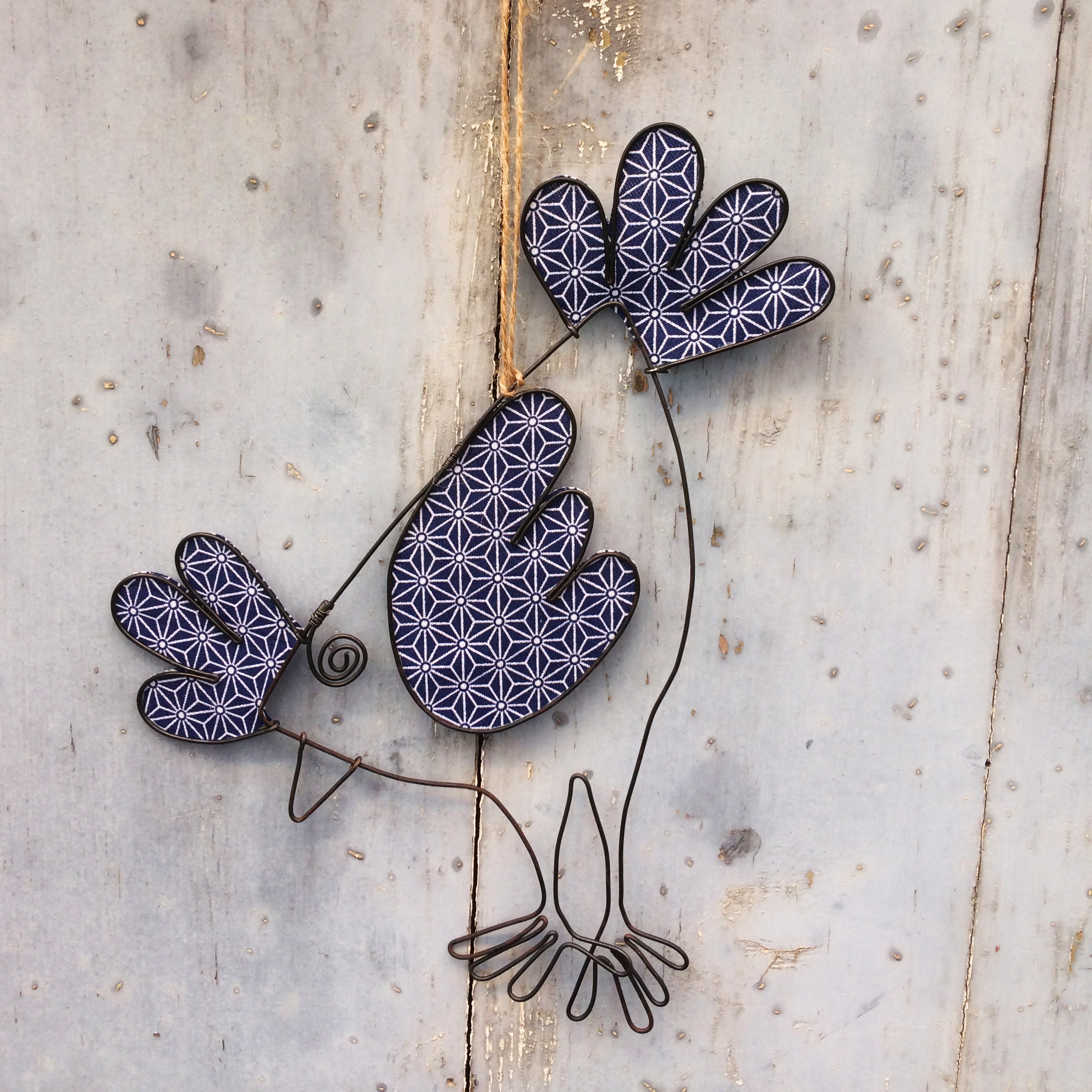 Poule Coq Décorative Tissu à Suspendre, Décoration Murale en Fil de Fer Recuit, Cadeau d'intérieur, 